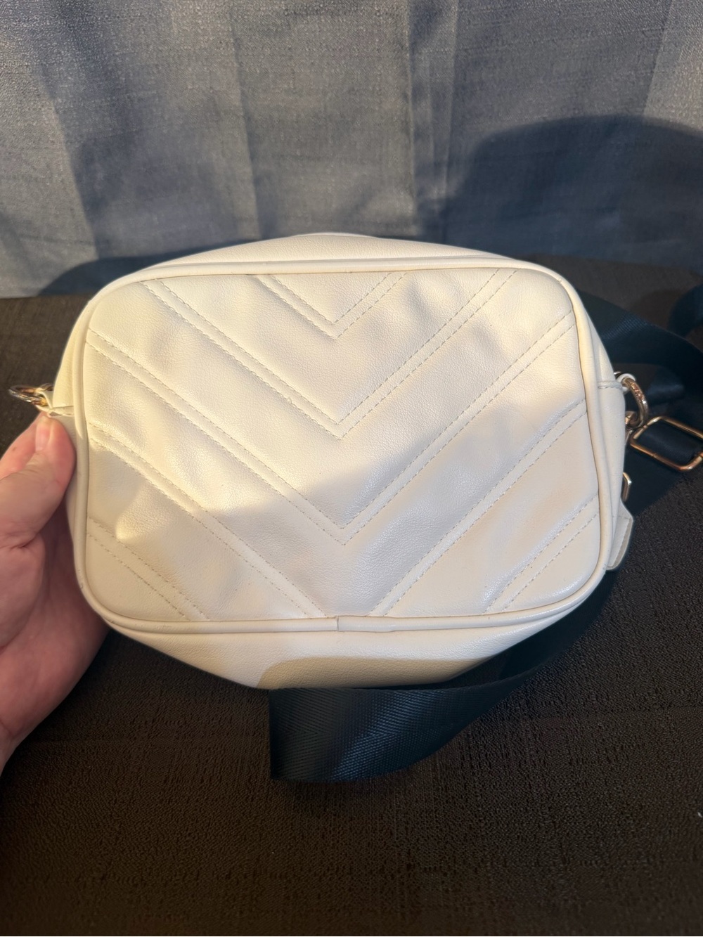 Stylish White Quilted Crossbody Bag with Black Adjustable Strap